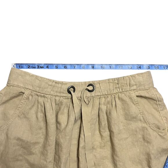 J.CREW 100% LINEN KHAKI A-LINE MINI SKIRT, DRAWSTRING ELASTIC WAIST WITH BEACHY - Picture 4 of 8